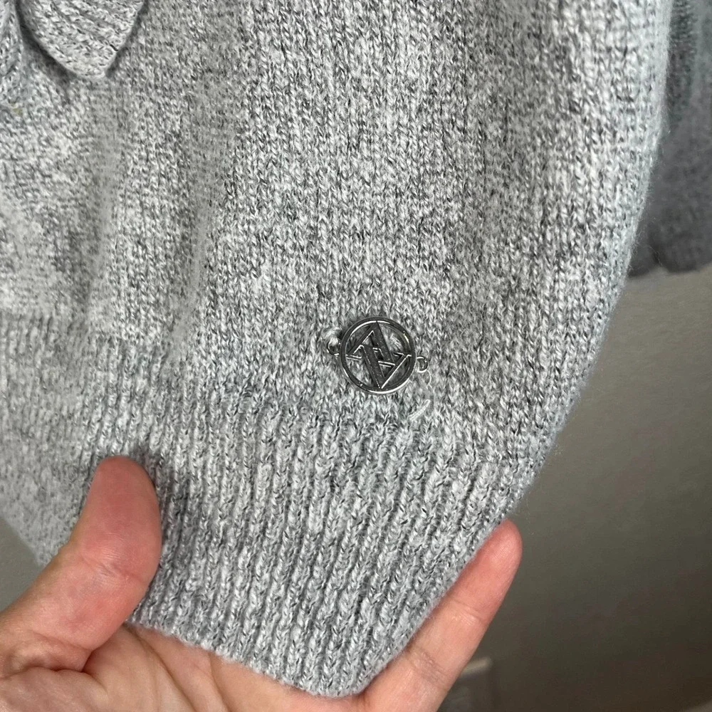 Adrienne Vittadini Ruffle Front Cable Knit Autumn Cozy Sweater Gray Large